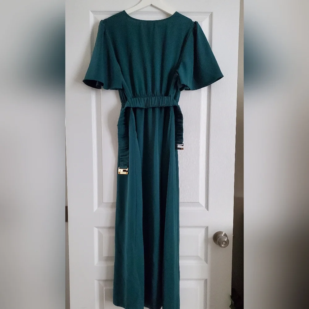 Dark Green Maxi Dress with Belt - Picture 3 of 4
